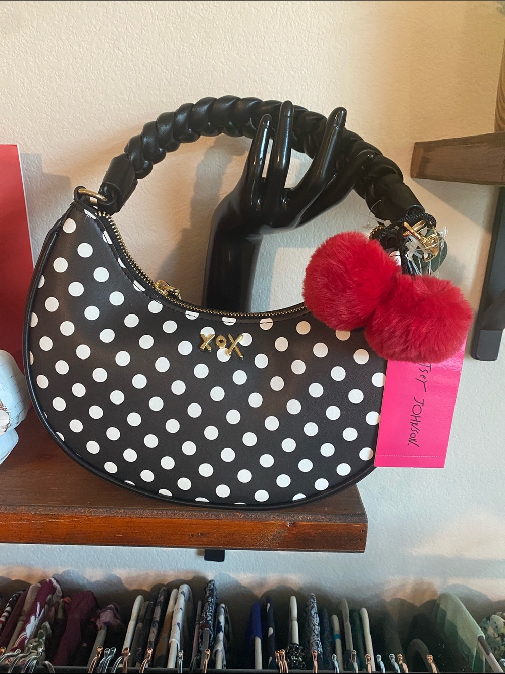 Betsey Johnson Polkadot Cherry Charm Bag